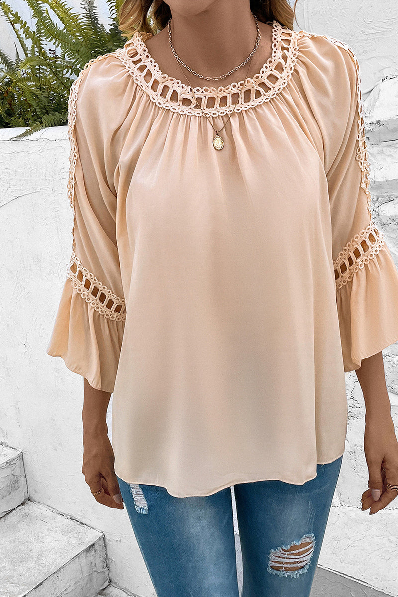 SAMPLE Cutout Long Sleeve Round Neck Blouse