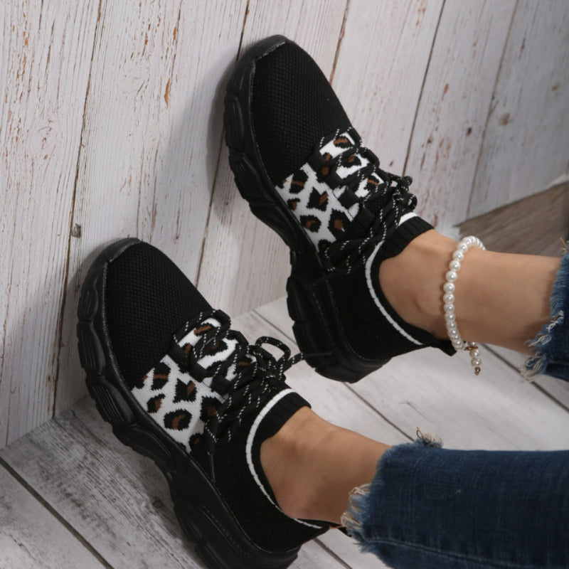 Tied Leopard Round Toe Sneakers