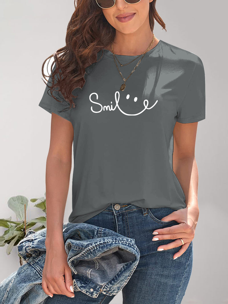 SMILE Round Neck Short Sleeve T-Shirt