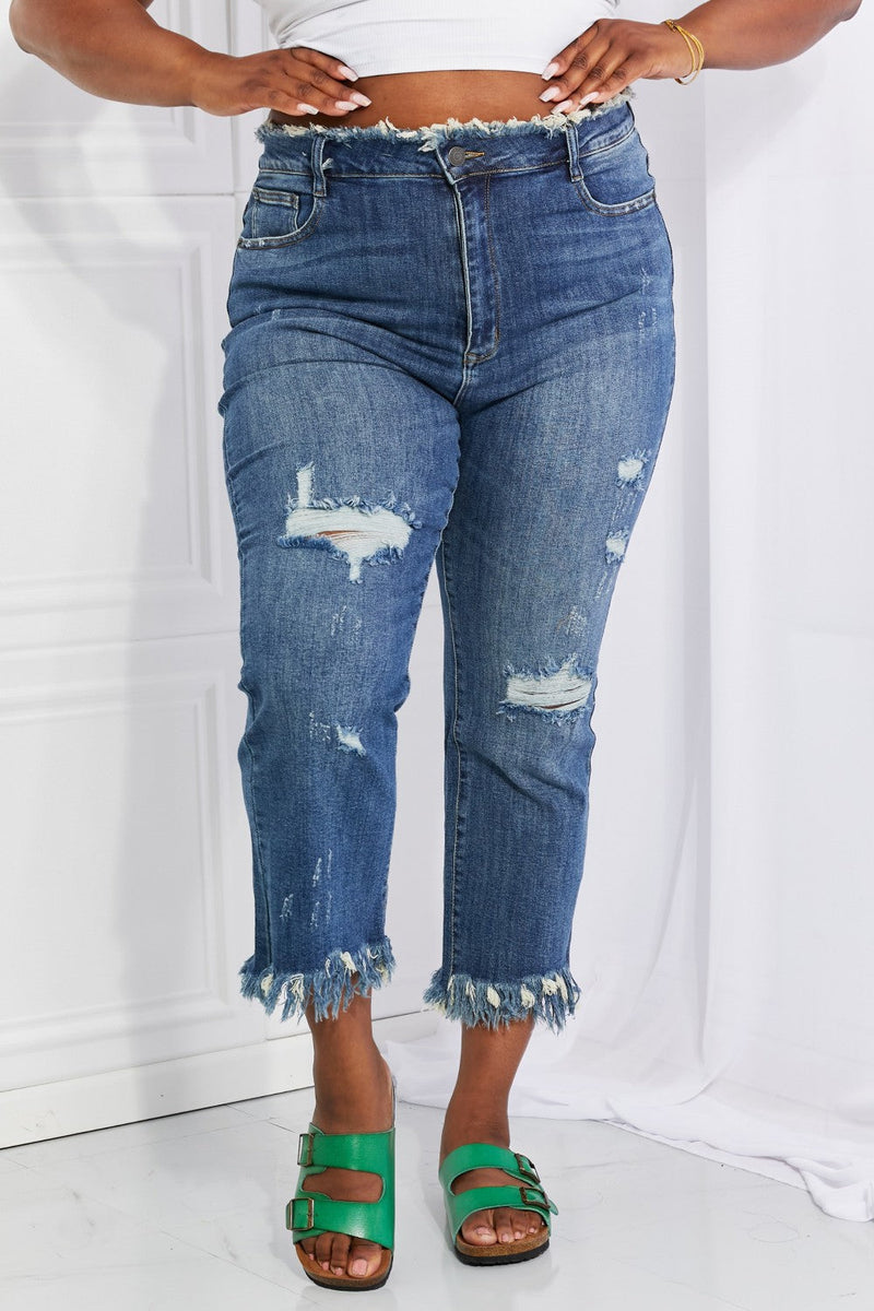 SAMPLE- RISEN Full Size Undone Chic Straight Leg Jeans