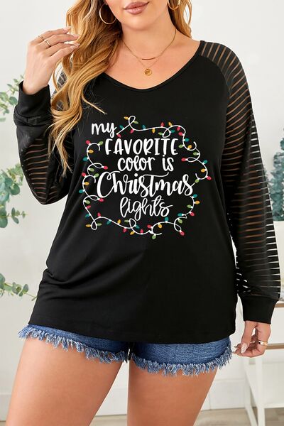 SAMPLE Plus Size MY FAVORITE COLOR IS CHRISTMAS LIGHTS Striped T-shirt 1X