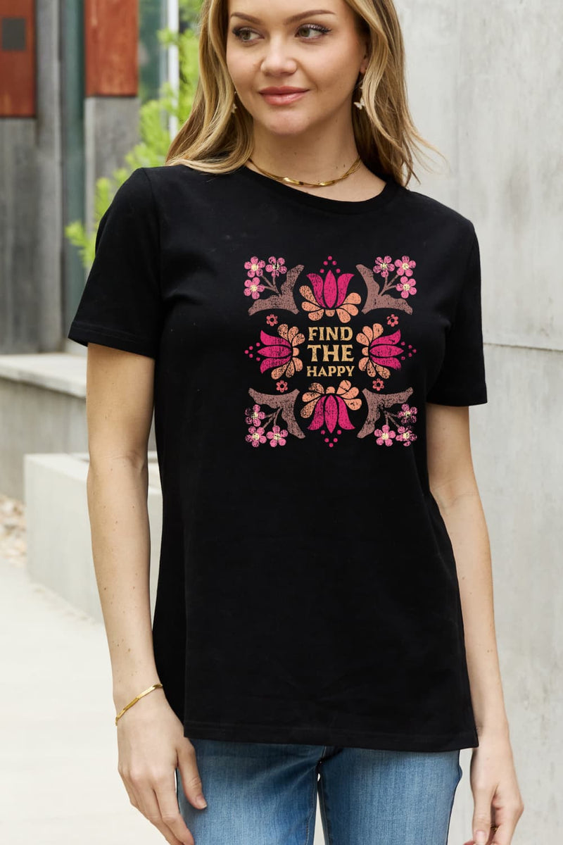 SAMPLE Simply Love Full Size FIND THE HAPPY Graphic Cotton Tee LG