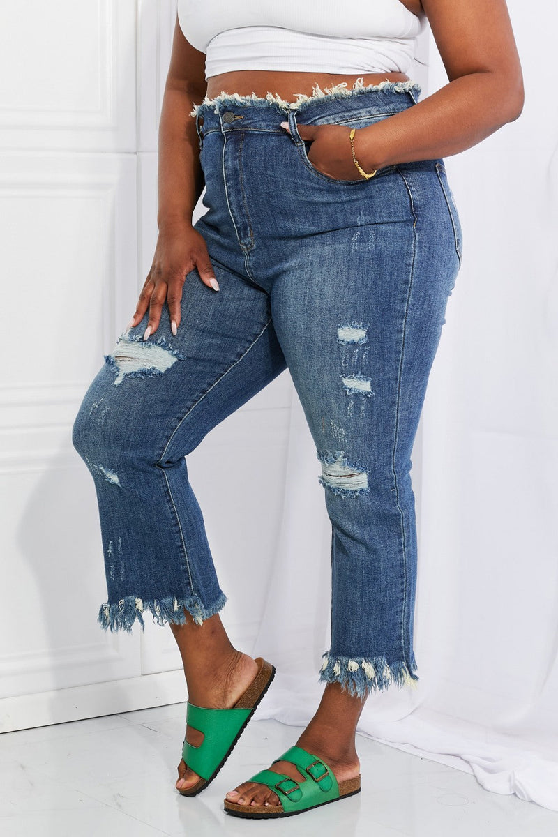 SAMPLE- RISEN Full Size Undone Chic Straight Leg Jeans