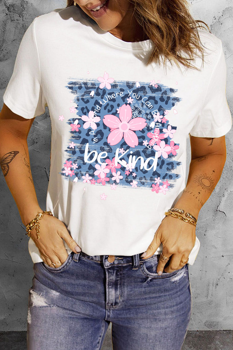 SAMPLE Leopard Floral Graphic Round Neck Tee