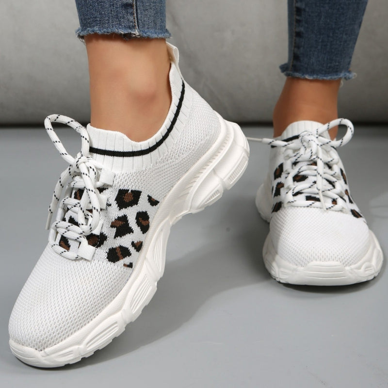 Tied Leopard Round Toe Sneakers