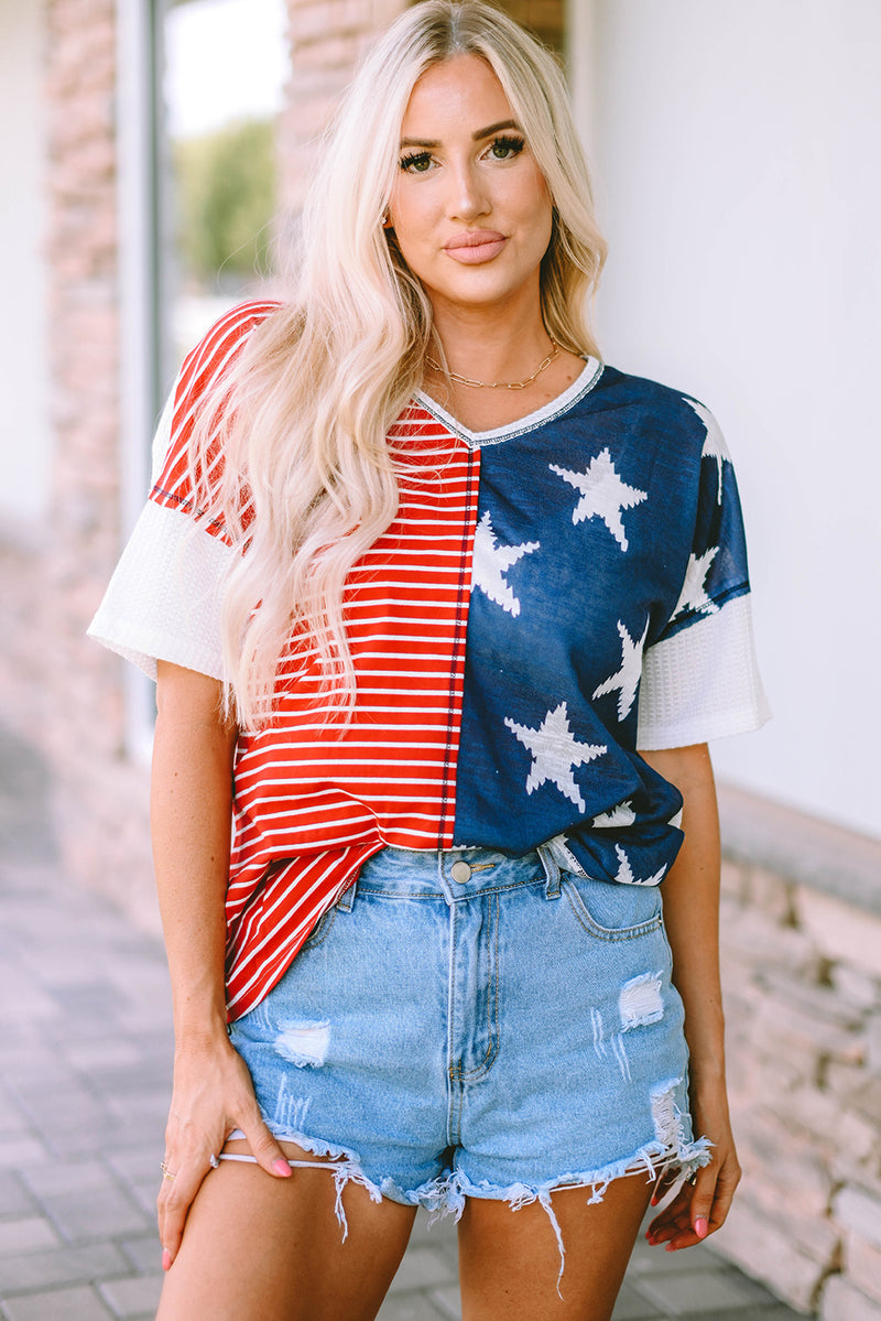 Star and Stripe V-Neck Top