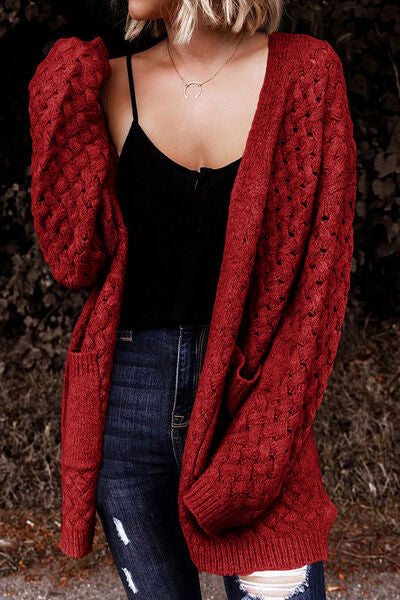 Open Front Dropped Shoulder Cardigan with Pockets