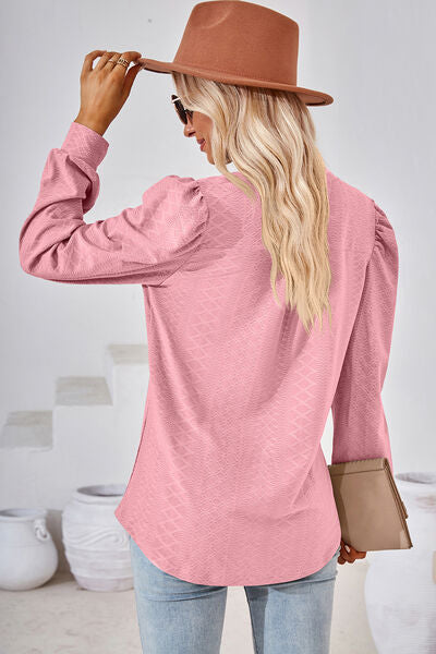 Ruched Notched Long Sleeve T-Shirt