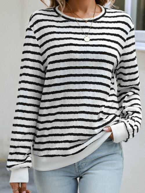 Striped Round Neck Long Sleeve Top