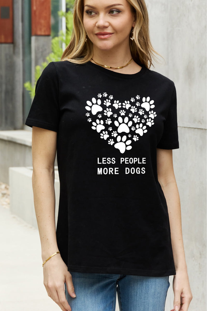 Simply Love Full Size LESS PEOPLE MORE DOGS Heart Graphic Cotton Tee