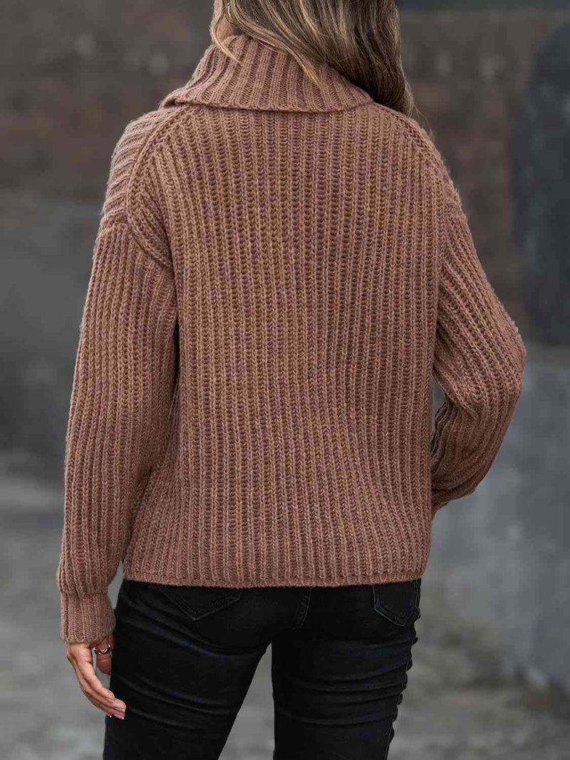 Turtleneck Dropped Shoulder  Pullover Sweater
