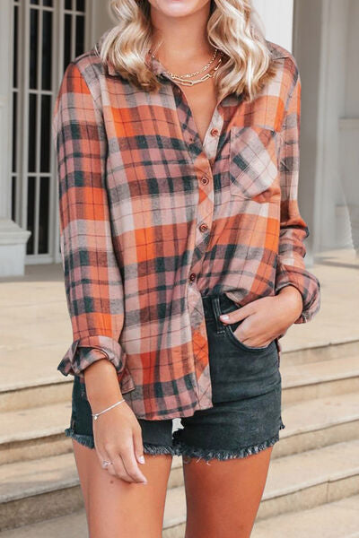 Plaid Pocketed Button Up Shirt