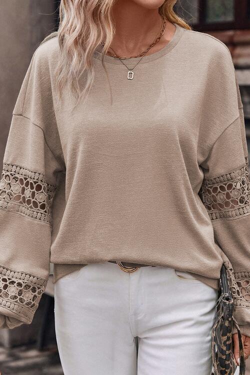 Crochet Long Sleeve Drop Shoulder Blouse