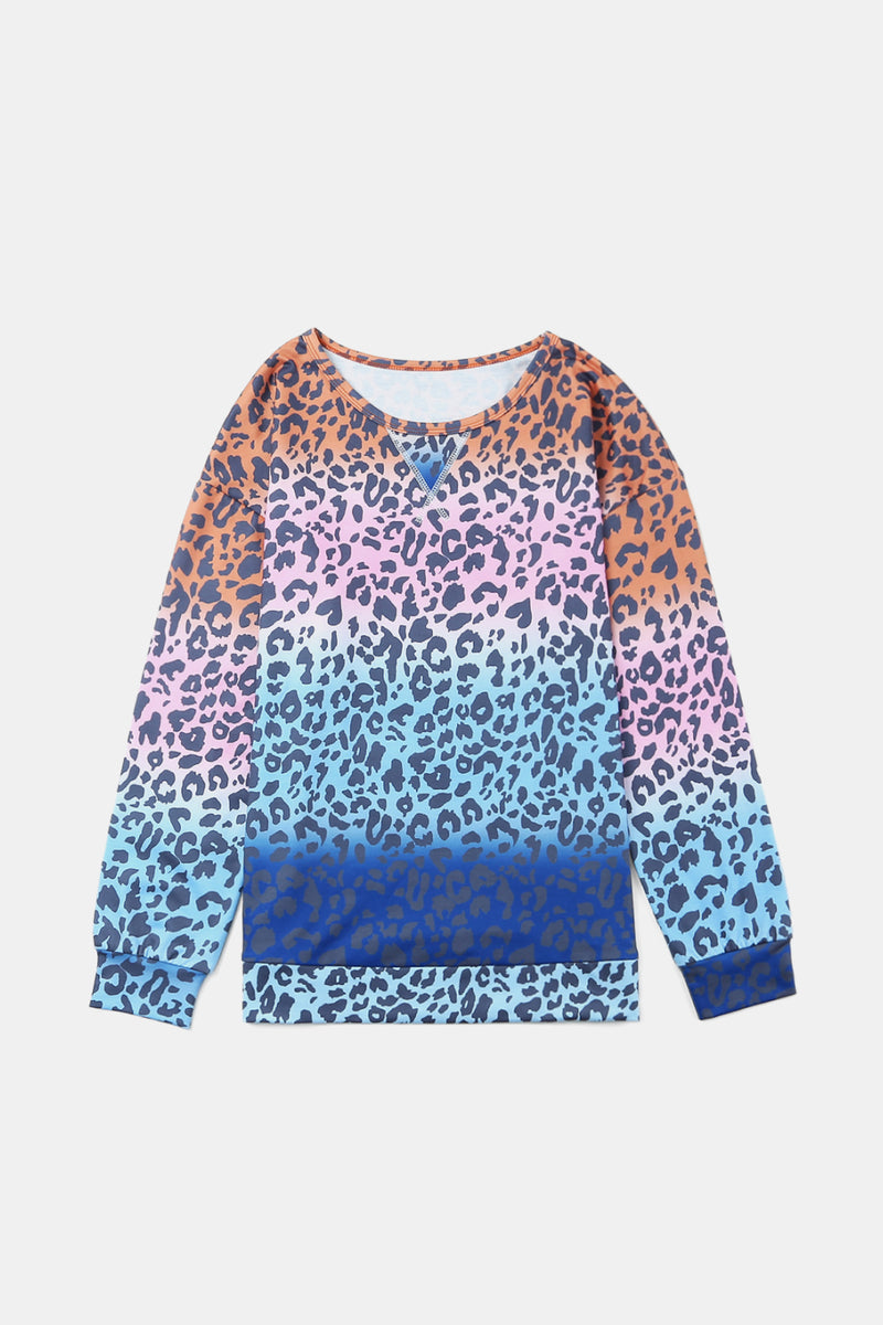 Gradient Leopard Contrast Stitching Sweatshirt