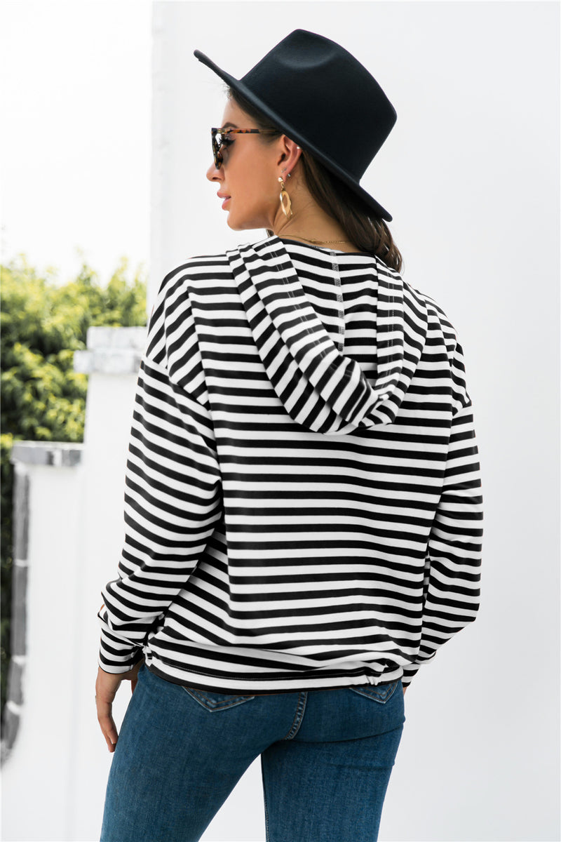 SAMPLE Striped Half-Button Dropped Shoulder Hoodie