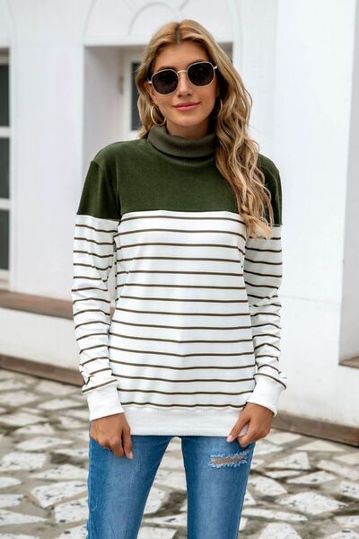 Striped Contrast Turtleneck Sweater