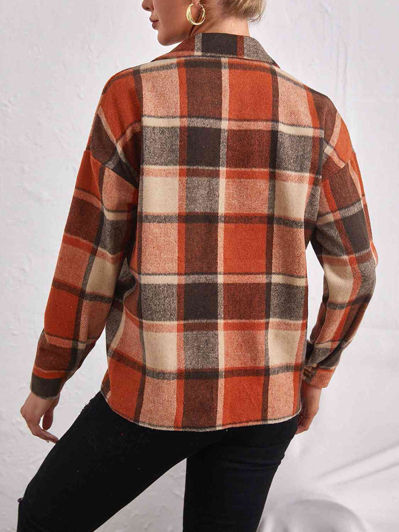 Plaid Collared Neck Button Down Jacket