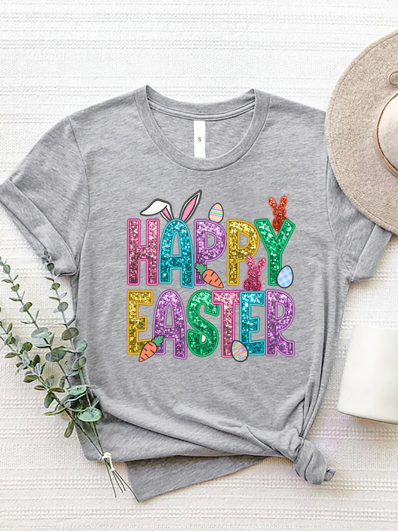 HAPPY EASTER Round Neck Short Sleeve T-Shirt