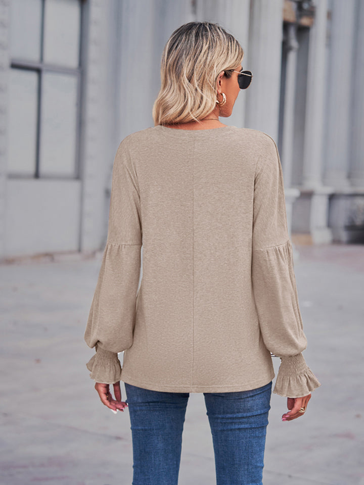 Round Neck Flounce Sleeve Blouse