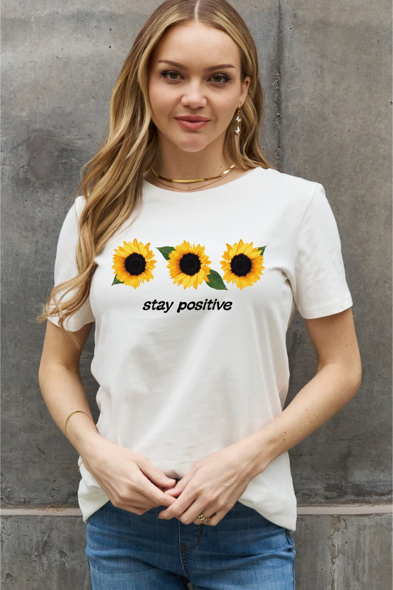 Simply Love Full Size STAY POSITIVE Sunflower Graphic Cotton Tee