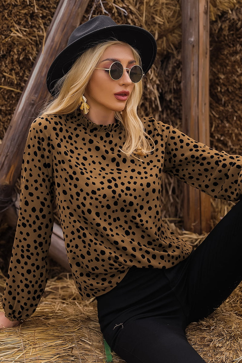 Printed Round Neck Long Sleeve Blouse