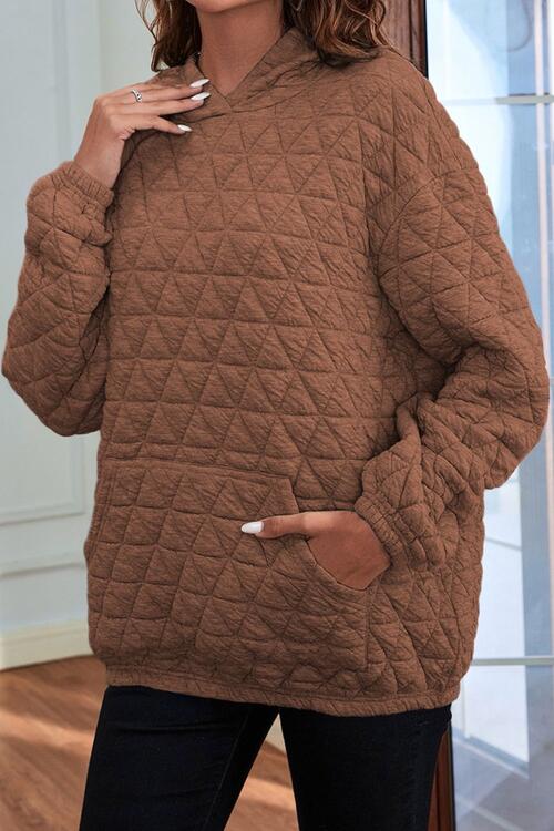 Quilted Long Sleeve Hoodie with Pocket