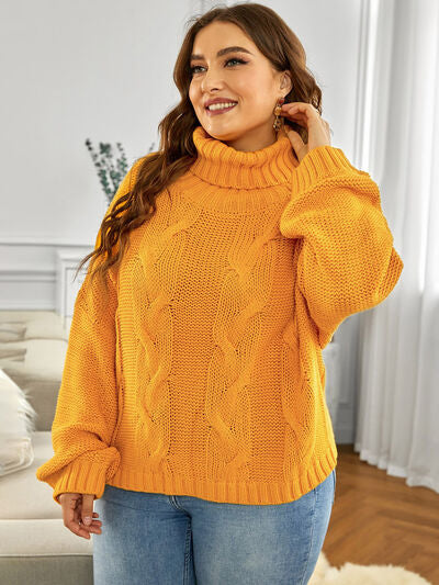 Cable-Knit Turtleneck Dropped Shoulder Sweater
