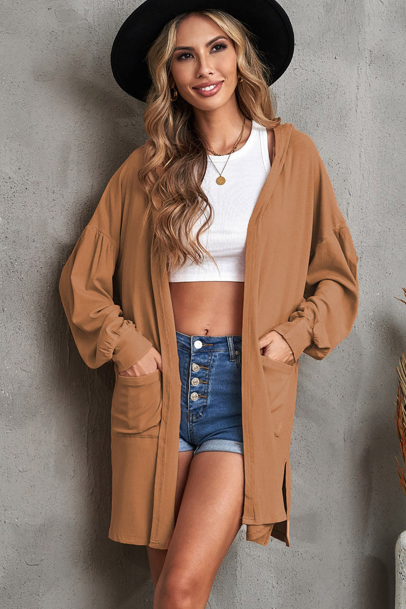 SAMPLE Open Front Hooded Longline Cardigan with Pockets