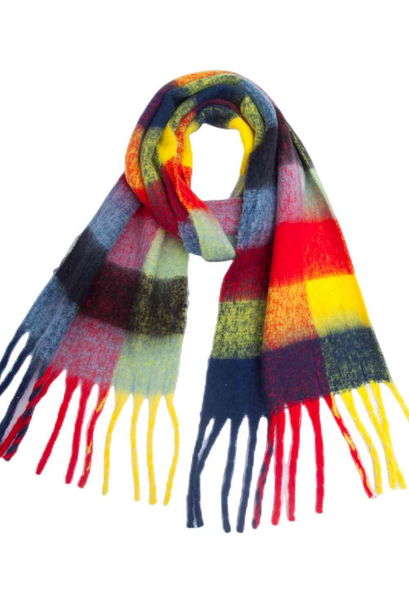 Plaid Fringe Detail Polyester Scarf