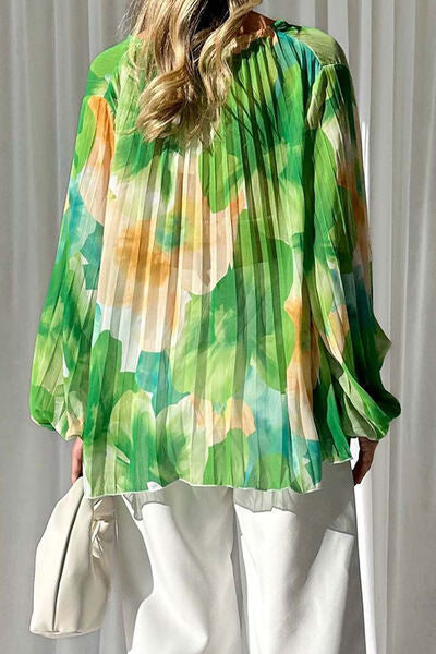 Printed Tie Neck Balloon Sleeve Blouse