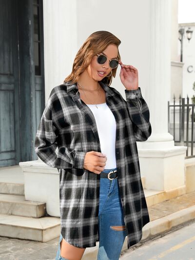 Plaid Button Up Dropped Shoulder Shirt