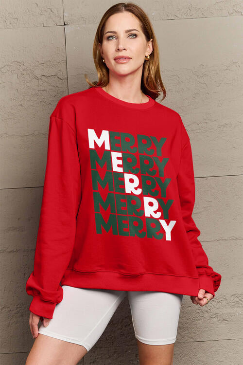 Simply Love Full Size MERRY Long Sleeve Sweatshirt