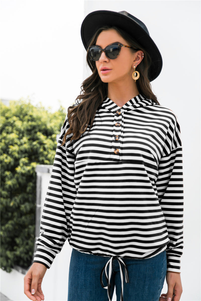 SAMPLE Striped Half-Button Dropped Shoulder Hoodie
