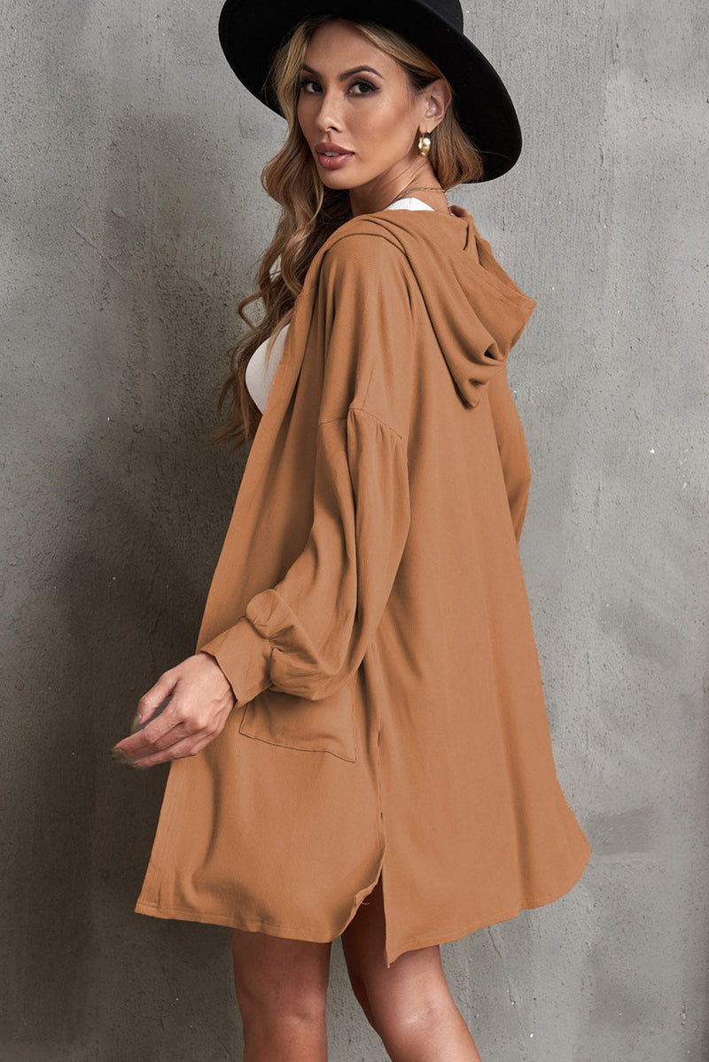 SAMPLE Open Front Hooded Longline Cardigan with Pockets
