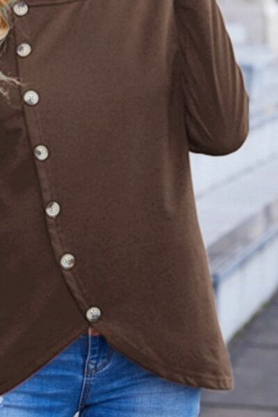 Decorative Button Round Neck Long Sleeve T-Shirt