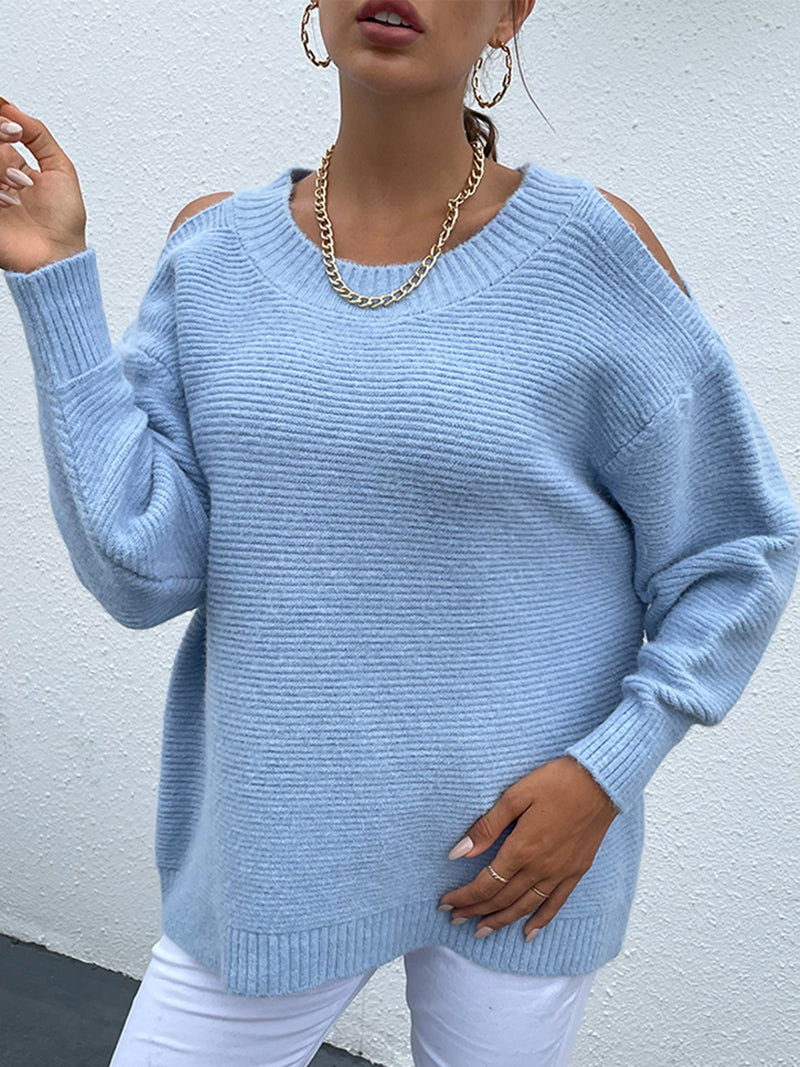 Round Neck Cold Shoulder Sweater