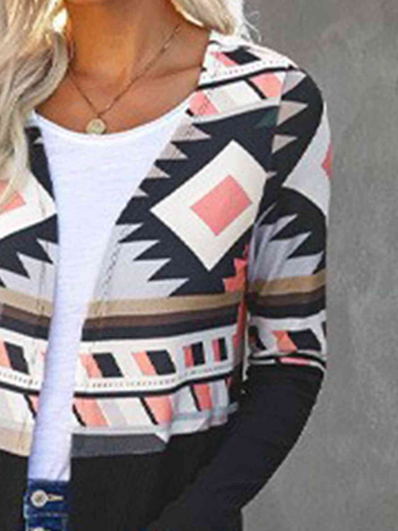 Printed Open Front Cardigan with Pockets