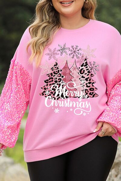 Plus Size MERRY CHRISTMAS Sequin Long Sleeve Sweatshirt