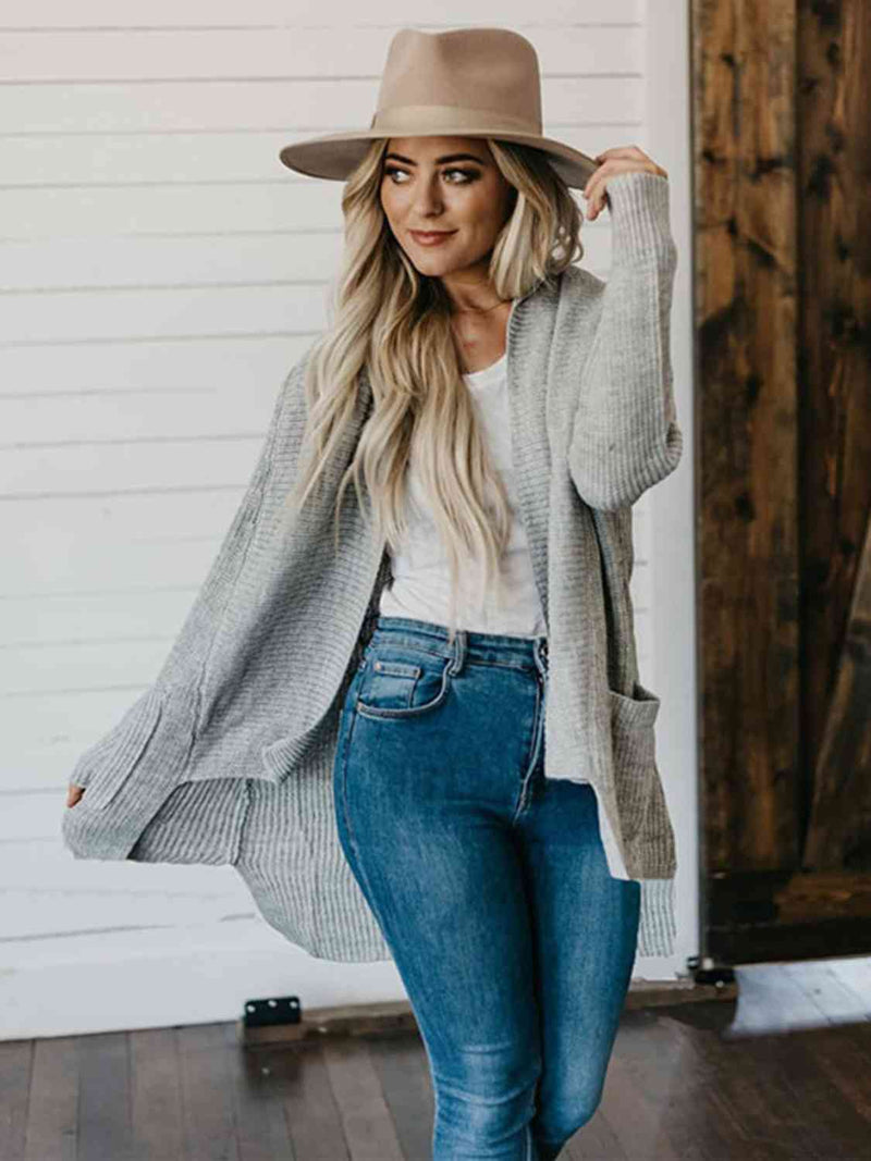 High-Low Open Front Cardigan with Pockets