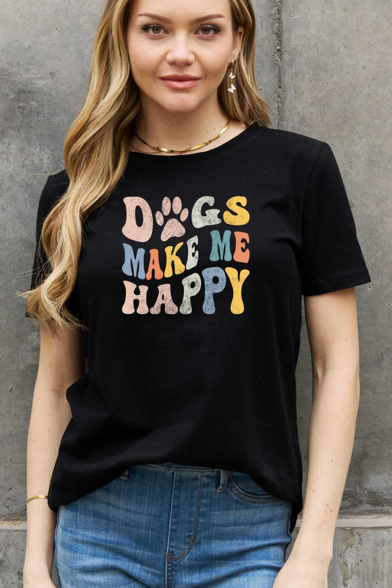 Simply Love Full Size DOGS MAKE ME HAPPY Graphic Cotton Tee