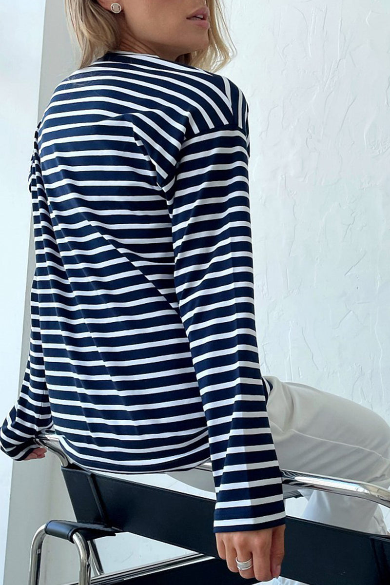 Round Neck Striped Dropped Shoulder T-Shirt