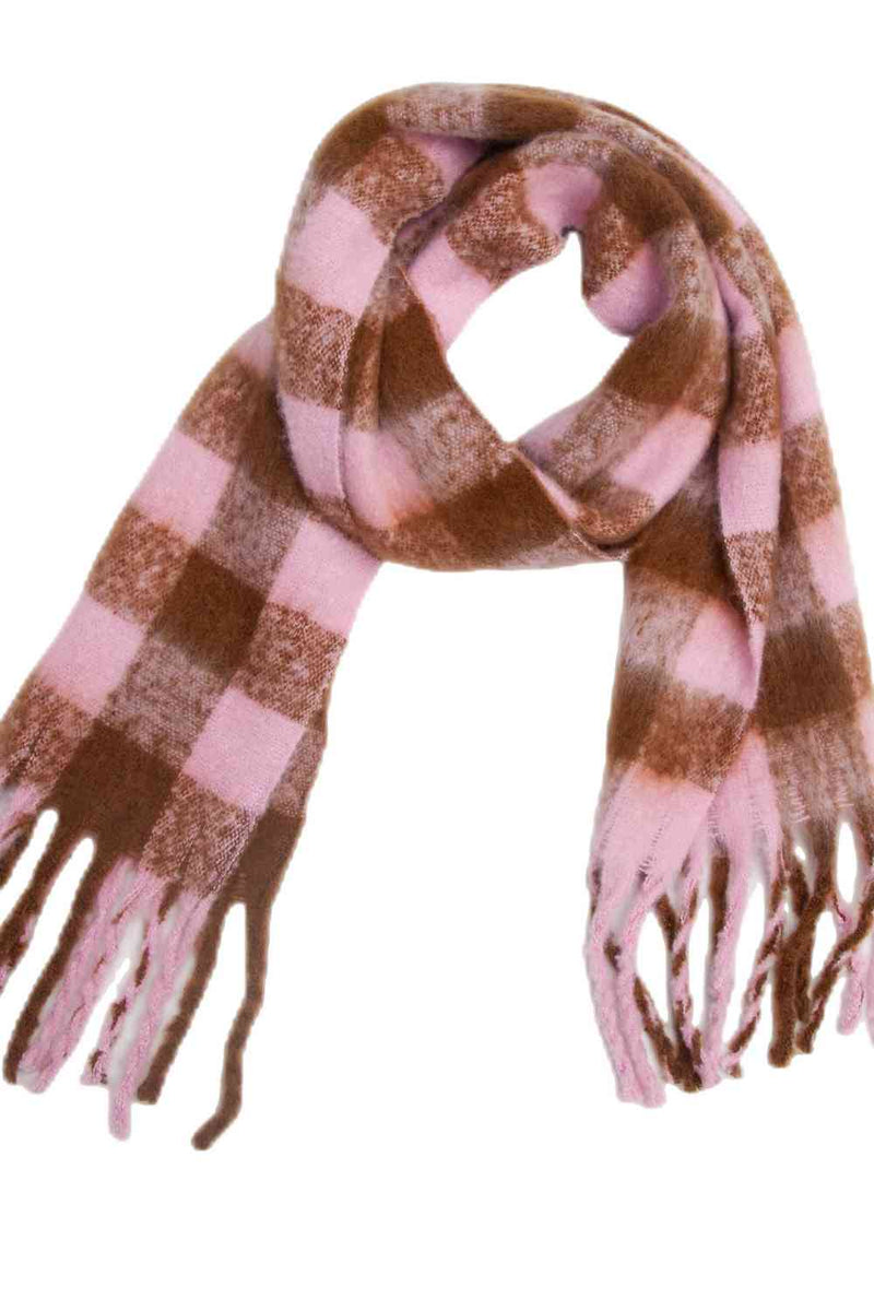 Plaid Fringe Detail Polyester Scarf