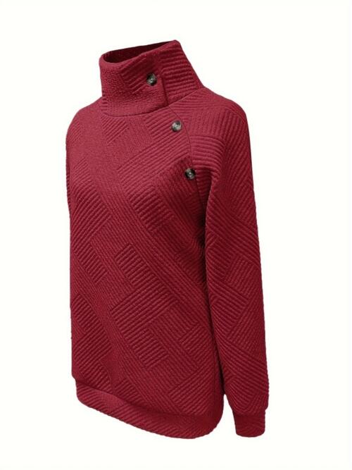Buttoned Mock Neck Long Sleeve Sweatshirt