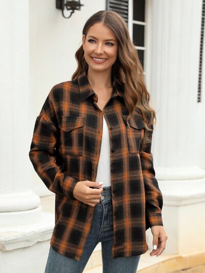 Plaid Button Up Pocketed Shirt