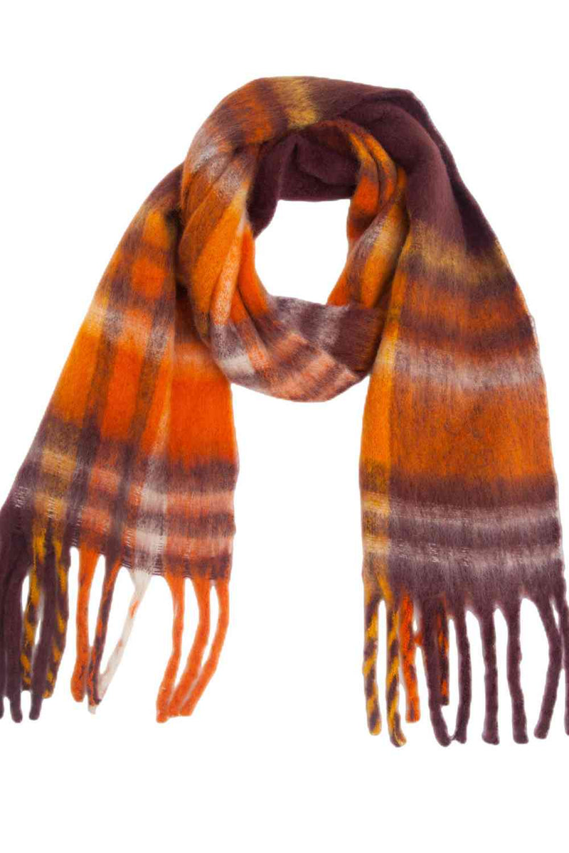 Plaid Fringe Detail Polyester Scarf