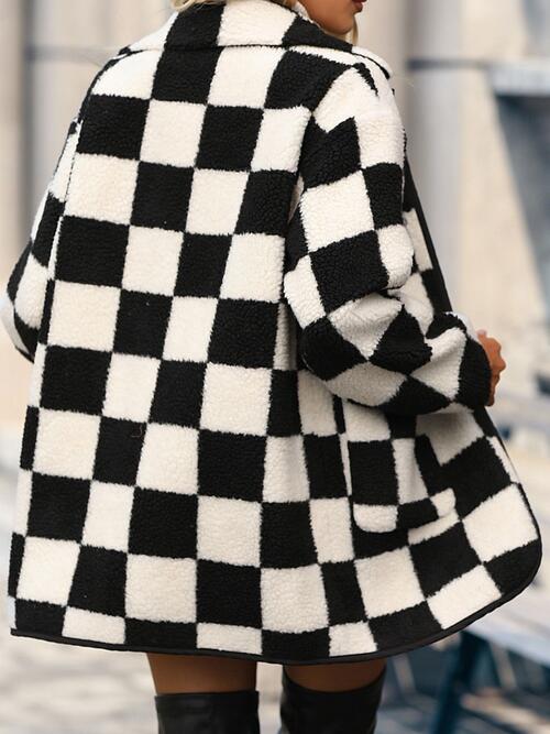 Plus Size Checkered Button Front Coat with Pockets