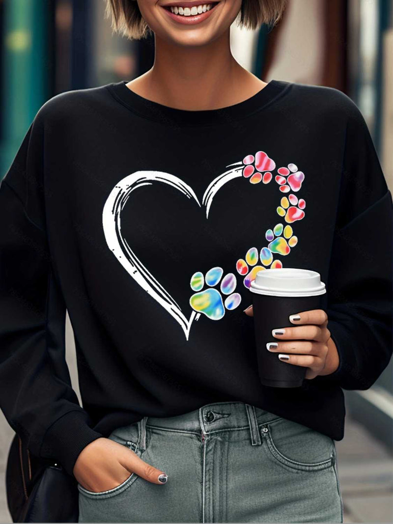 Heart Graphic Round Neck Sweatshirt