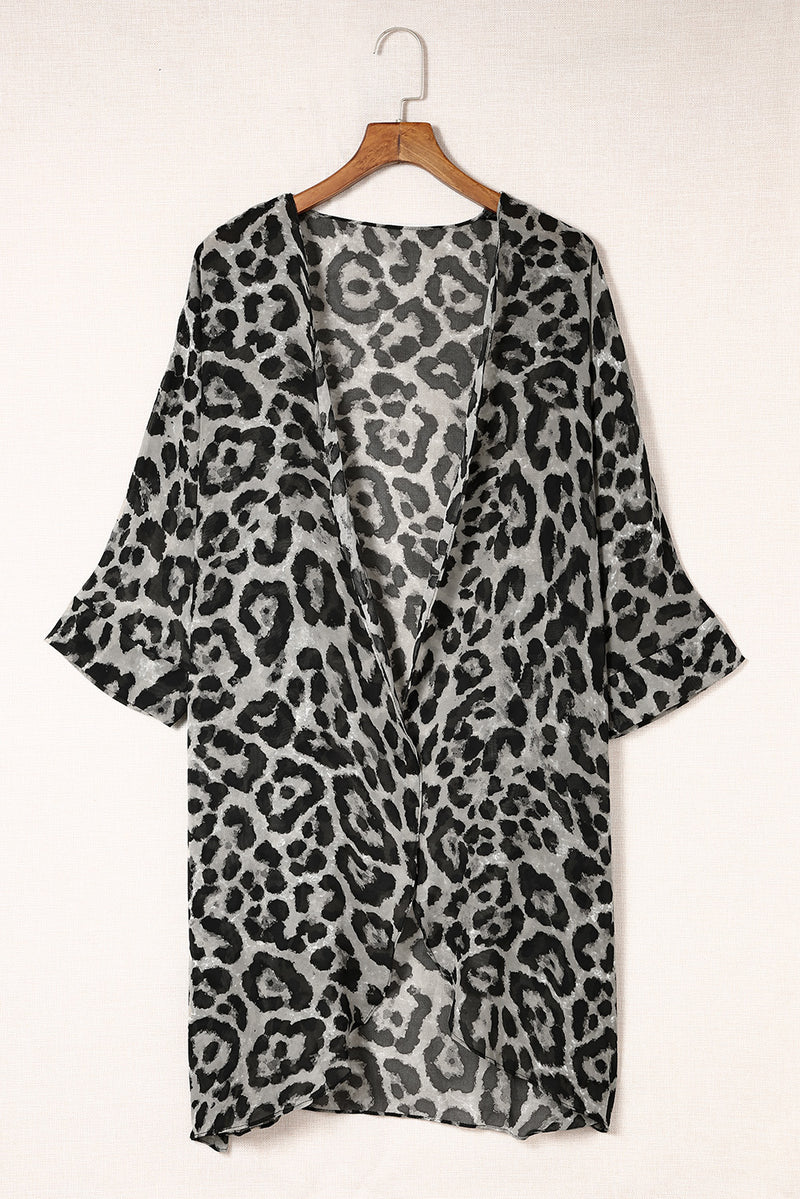 Plus Size Leopard Open Front Kimono