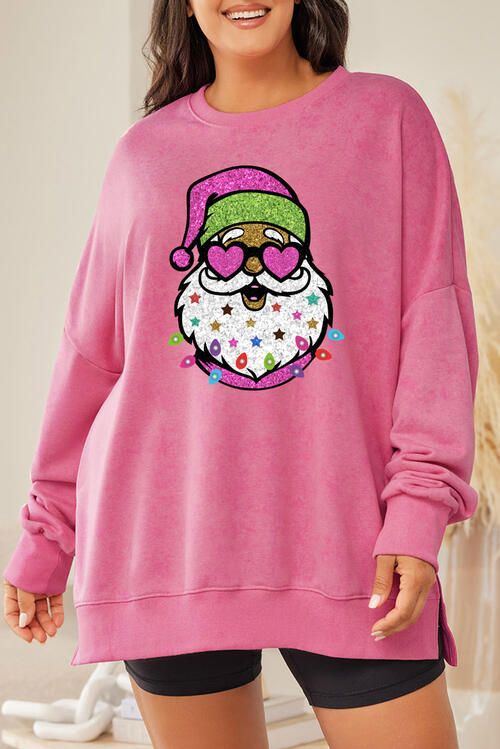 Plus Size Santa Claus Sequin Round Neck Sweatshirt