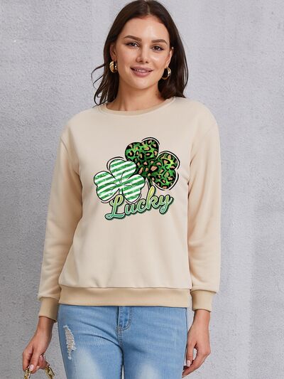 Lucky Clover Round Neck Dropped Shoulder Sweatshirt